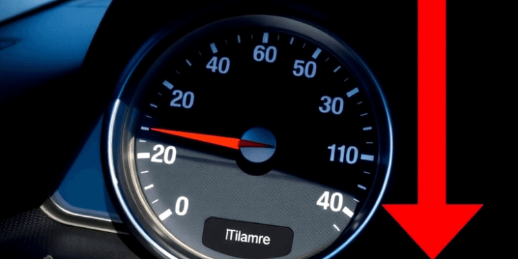 Close-up of a car's odometer displaying high mileage, surrounded by various vehicles, a price tag, and a downward arrow, all in bright colors to sy...