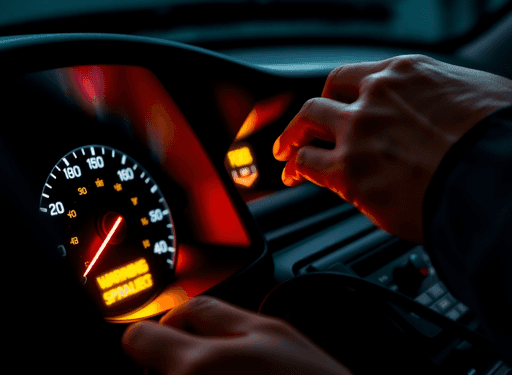 Close-up of a car dashboard with glowing warning lights and a mechanic’s hands inspecting an engine under the hood, highlighting urgent vehicle care.